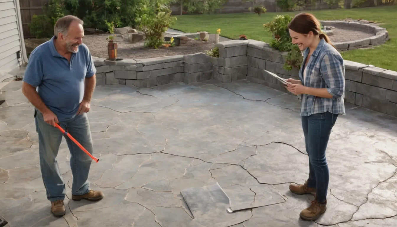 Homeowner reviewing a concrete patio plan with a local provider in the Nelsonville area